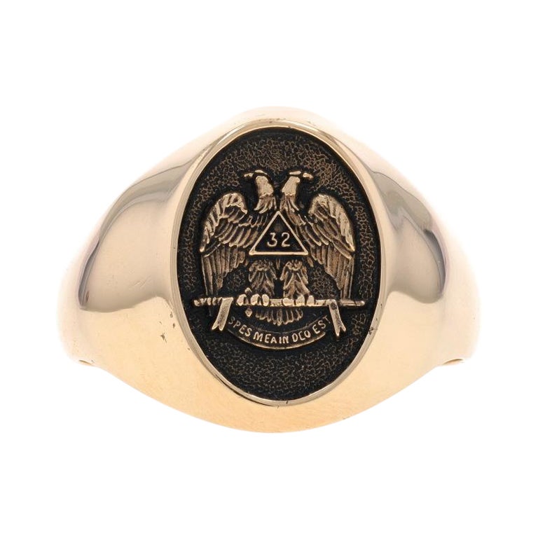 Yellow Gold Scottish Rite 32nd Degree Men's Signet Ring - 14k Masonic