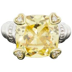 Used Judith Ripka Silver & 18K Gold Canary Crystal & Diamond Fontaine Ring