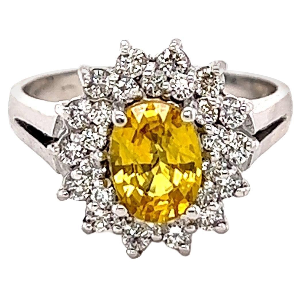 1.67 Carat Yellow Sapphire Diamond White Gold Ring For Sale