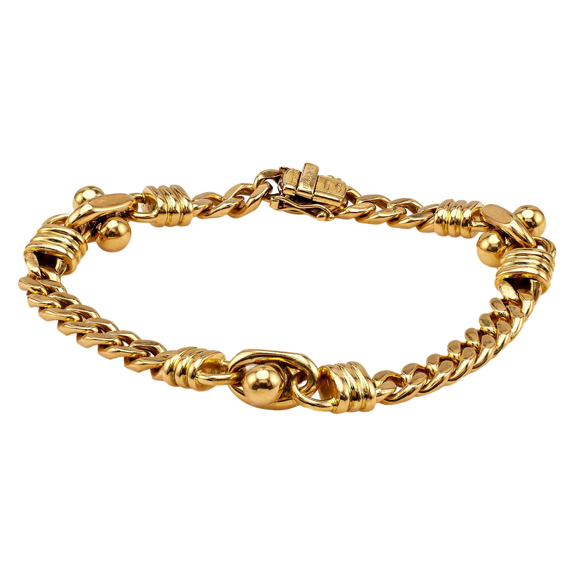 Vintage Bvlgari Italy 18k Yellow Gold Chain Link Bracelet For Sale