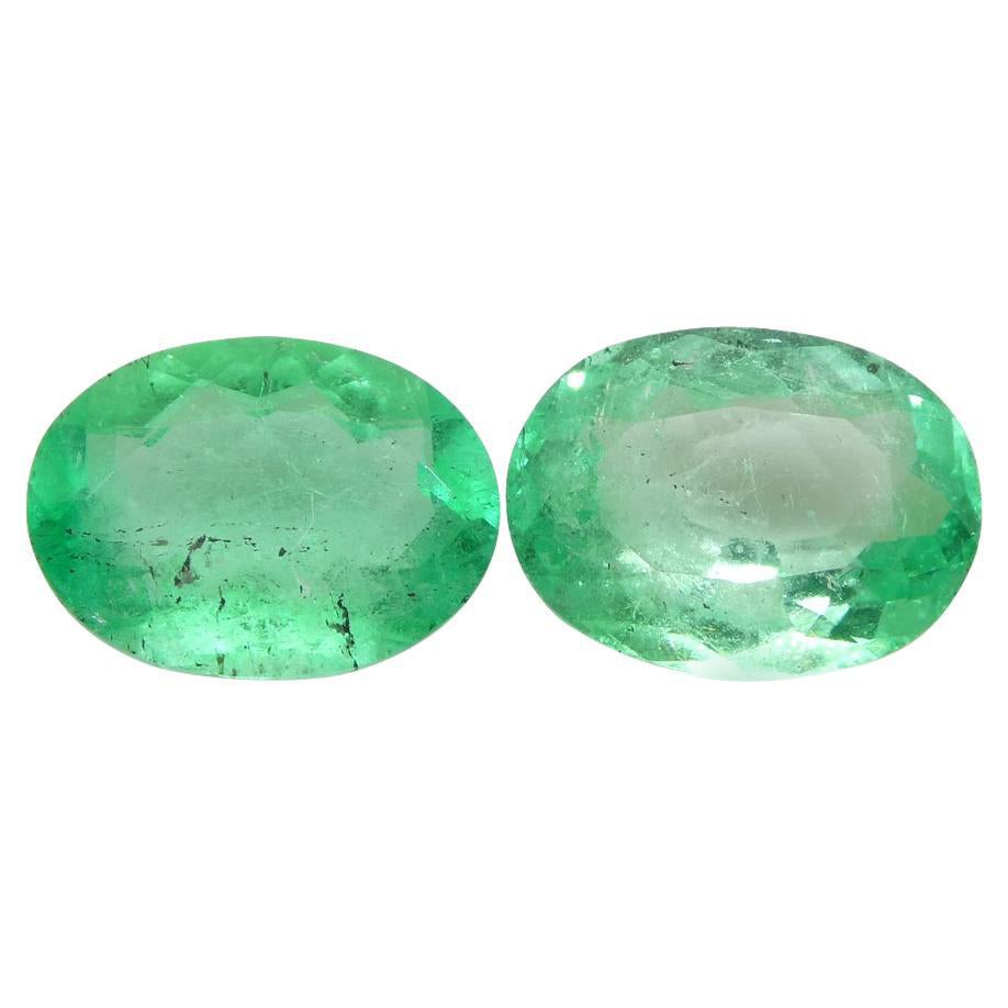2.28ct Pair Oval Green Emerald from Colombia For Sale