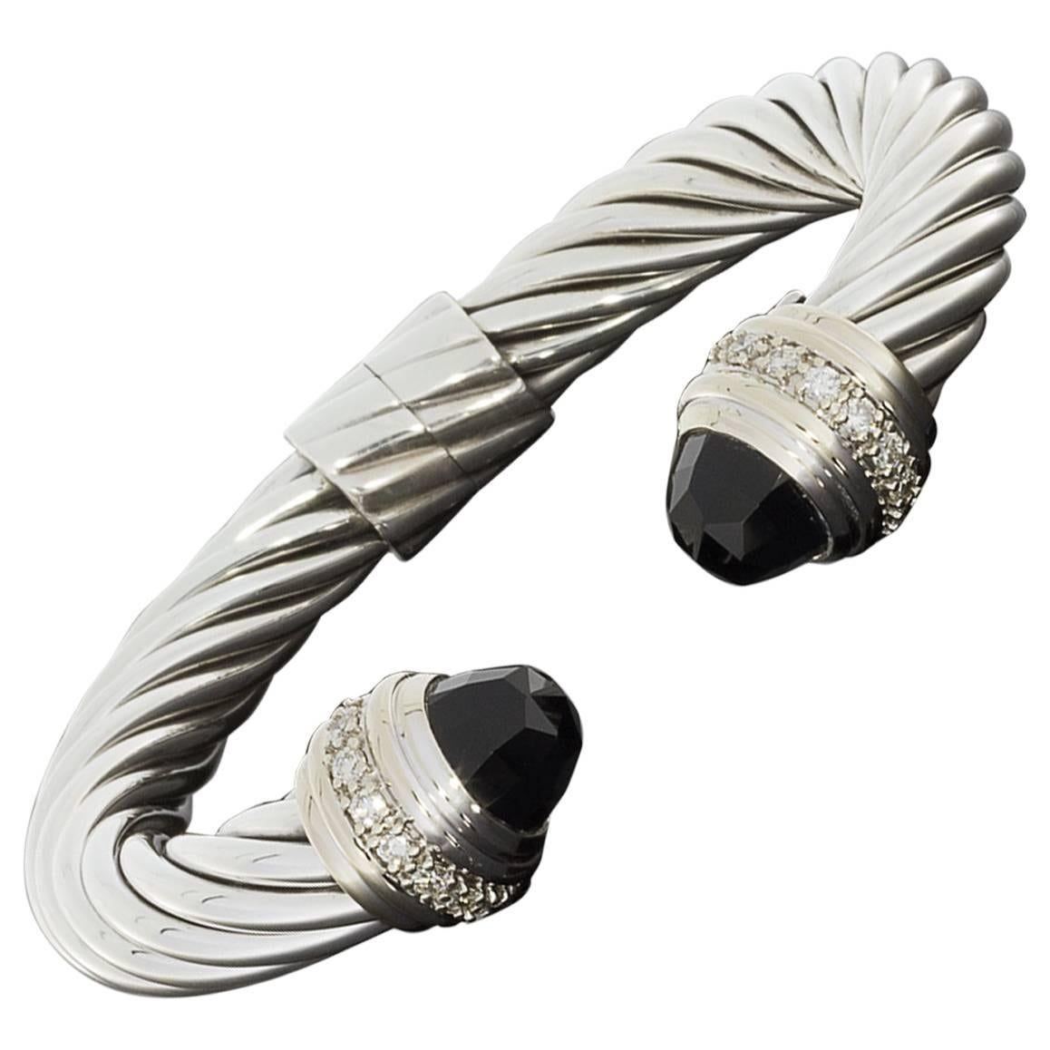 David Yurman Black Onyx and Diamond Cable Classics Cuff Bracelet