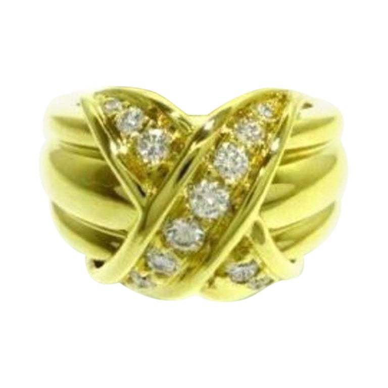 TIFFANY & Co. 18K Gold Diamond Signature X Ring 5, wider and heavier version For Sale