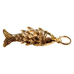 Antique House of Sol Articulated Fish Charm Gold Filled Silver
