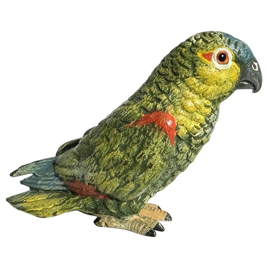 Green Parrot Bird Bergman Austrian Vienna Bronze Lovebird Cold Painted Bronze For Sale