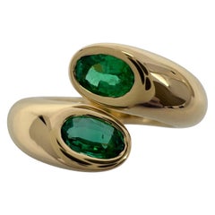Rare Vintage Cartier Green Emerald Ellipse Oval Cut 18k Gold Bypass Split Ring