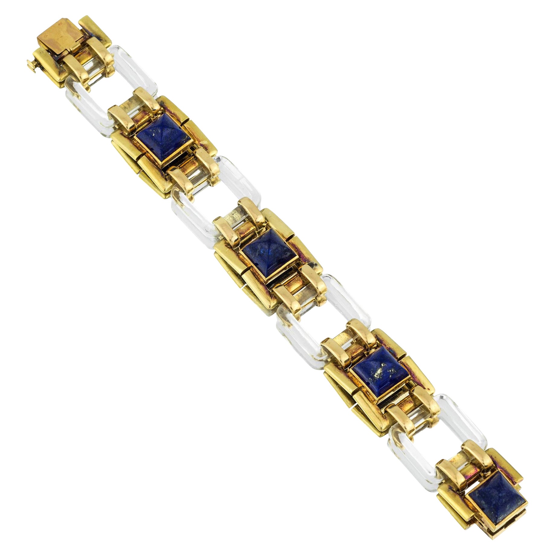 Cartier Gold Lapis and Rock Crystal Bracelet, Circa 1940 For Sale