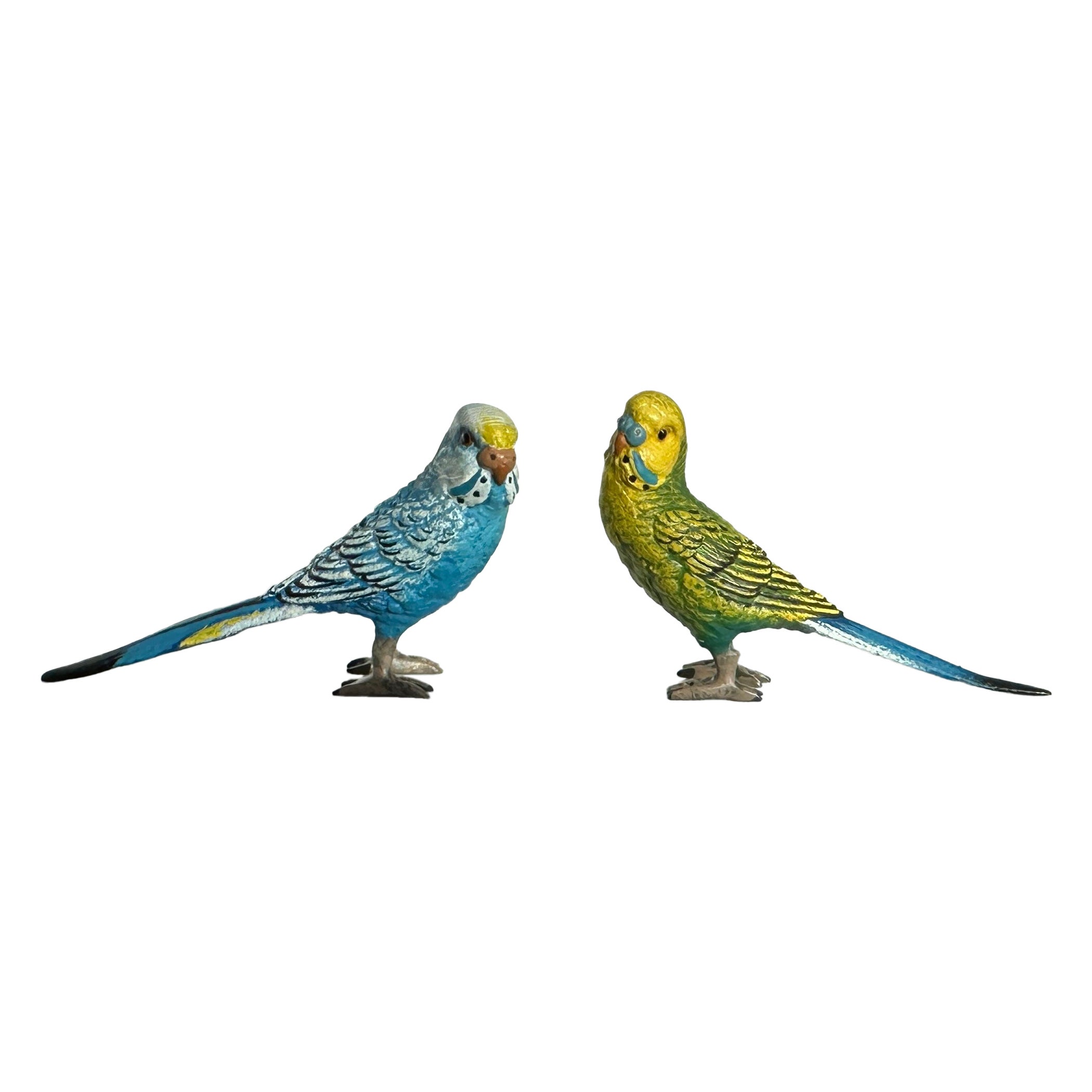 Zwei Sittiche Vögel Bergman Austrian Vienna Bronze Sittiche Lovebird im Angebot