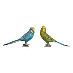 Vintage Two Parakeet Birds Bergman Austrian Vienna Bronze Parakeets Lovebird