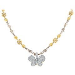 Stambolian 18K Two-Tone Diamond Cluster Chain with Butterfly Pendant Necklace