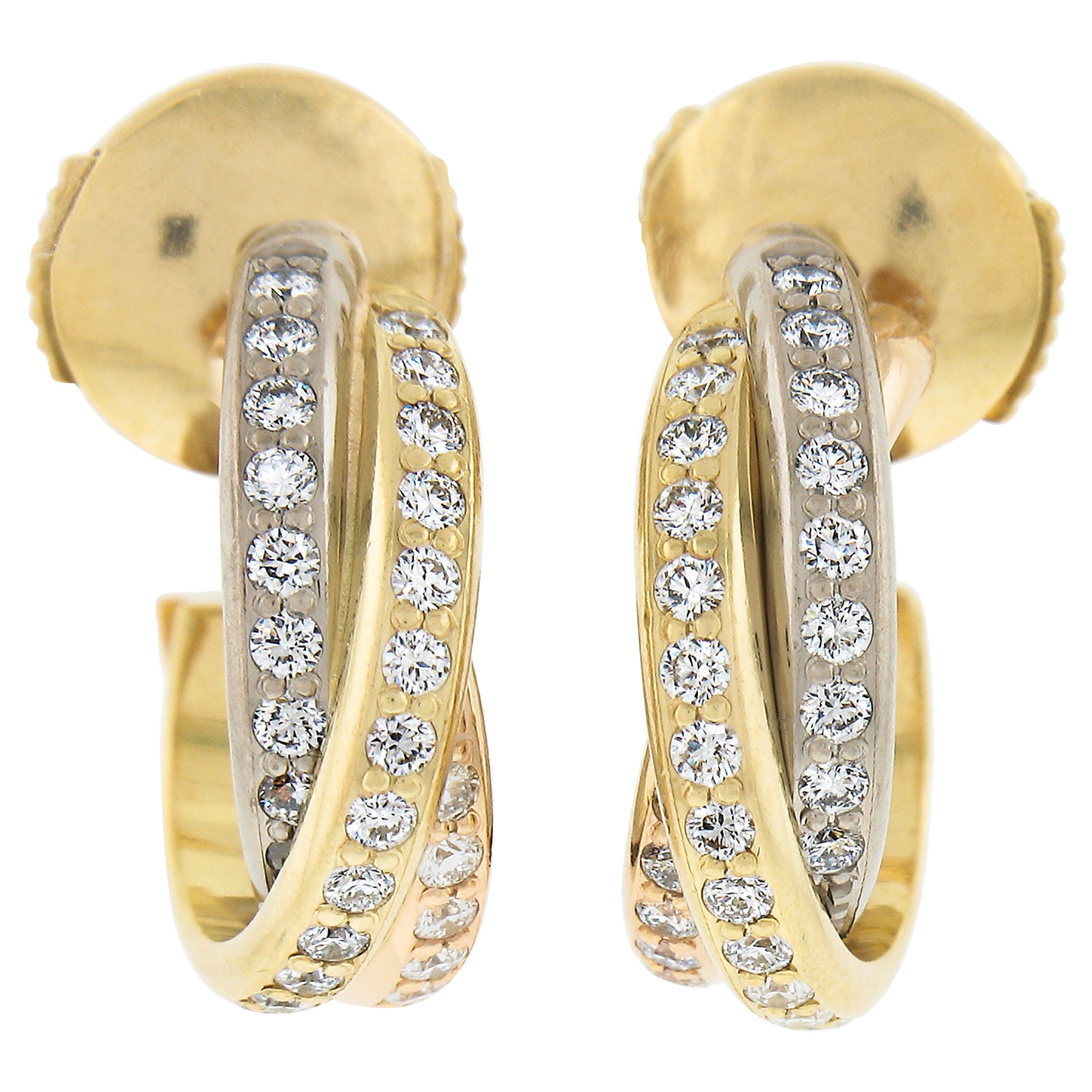 Cartier, boucles d'oreilles Trinity en or tricolore 18 carats avec diamants ronds 0,37 carat en vente