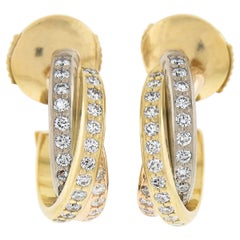 Cartier 18K Tri Color Gold 0.37ctw Round Diamond Trinity Hoop Earrings w/ Pouch