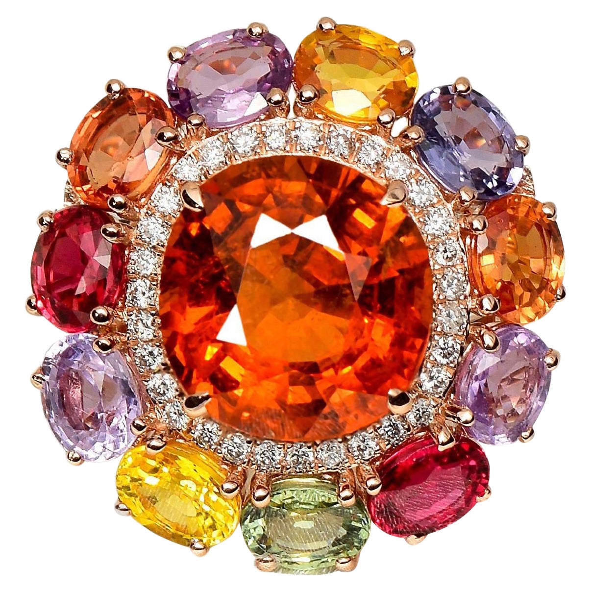 IGI 14K 6.02ct Garnet&Sapphires&Diamond Antique Art Deco Engagement Ring en vente