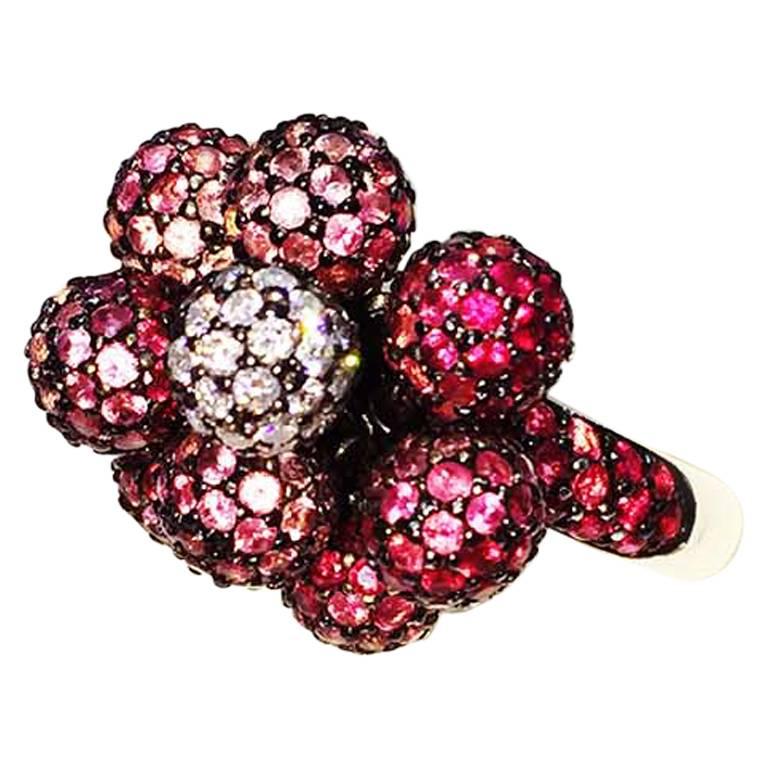 Multi-Color Pink Sapphire, Ruby and Diamond Ball Ring