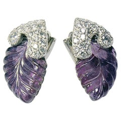 Marion Jeantet Pair of Engraved Tourmalines and Diamonds Ear Clips  