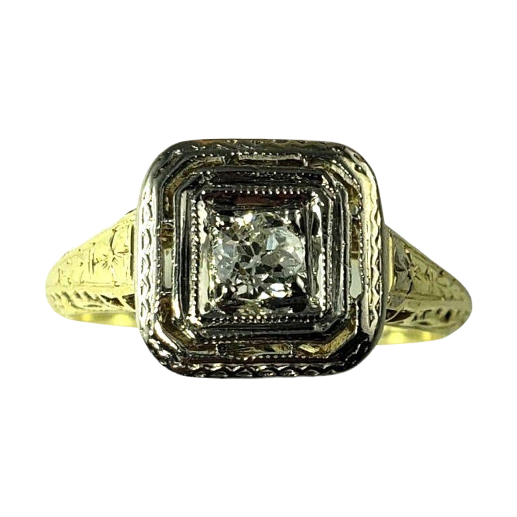 14 Karat Gelb Weißgold Diamant Verlobungsring Größe 4,5 #14678 im Angebot