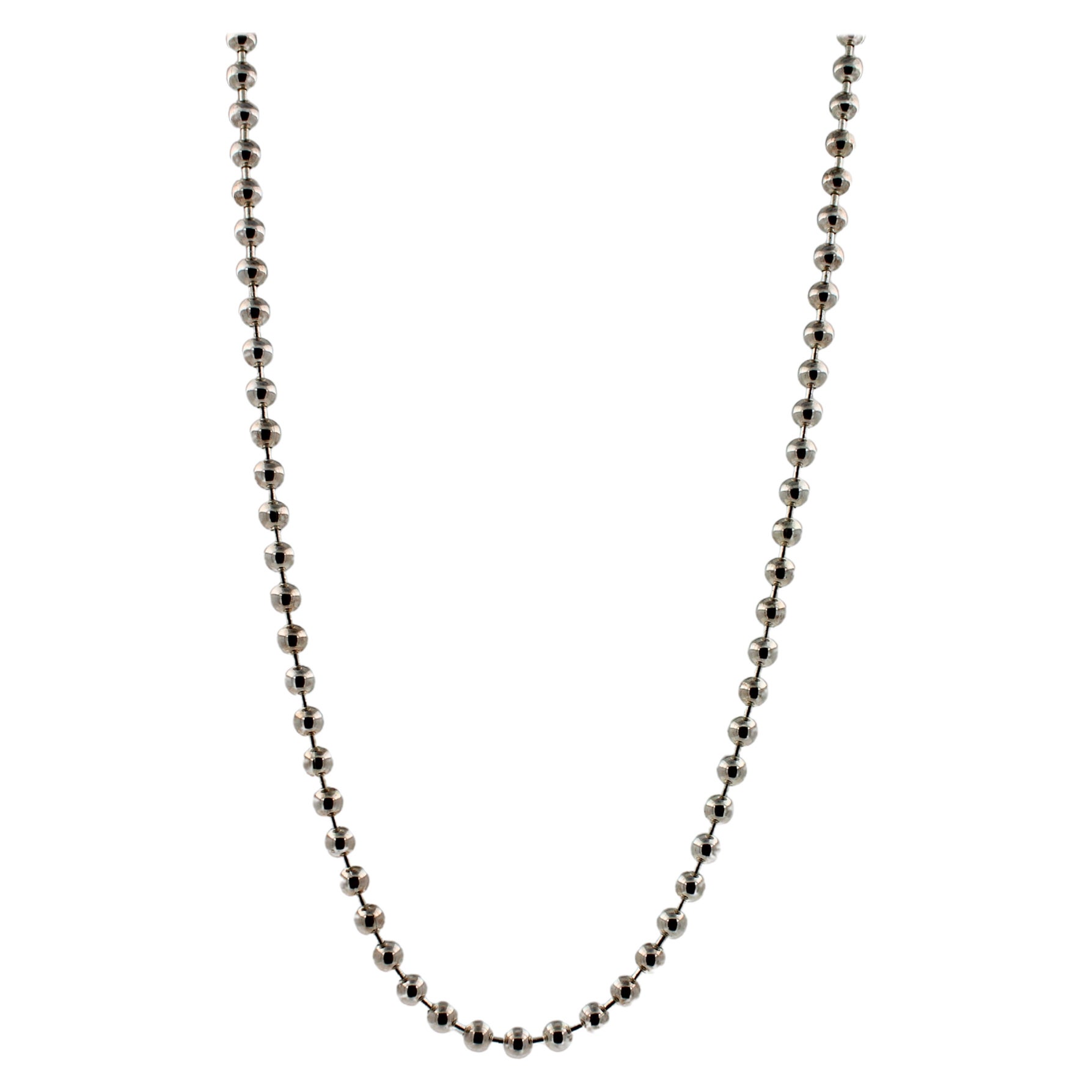 Large Ball Bead Beaded Fancy Link 925 Sterling Silver Chain Necklace For Sale