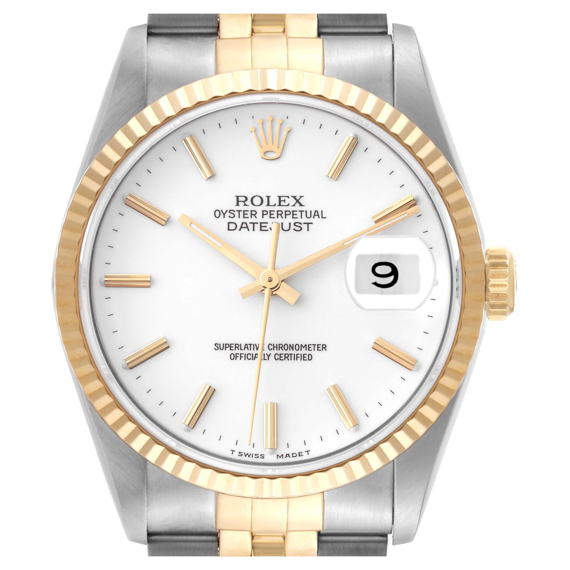 Rolex Datejust Steel Yellow Gold White Dial Mens Watch 16233