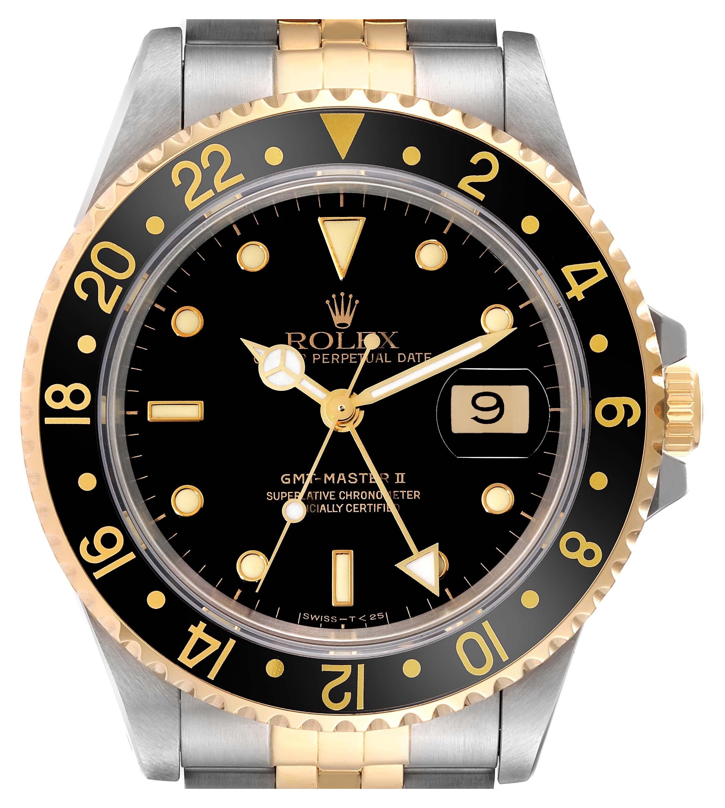 Rolex GMT Master II Yellow Gold Steel Jubilee Bracelet Mens Watch 16713