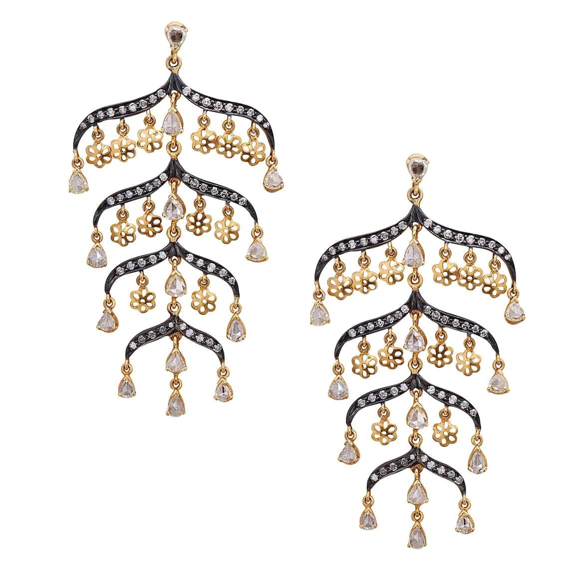 Victorian Looking Gorgeous Diamond Dangle Earrings made In 14k Gold For Sale