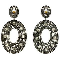 Victorian Era inspired RoseCut Diamond & Pave Diamond Earring in Gold and Silver