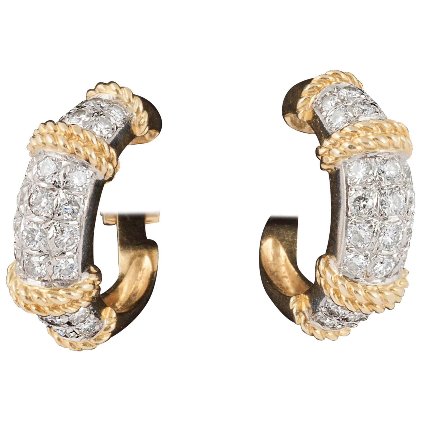 Gold and Diamond Hoop Earrings by Fred of Paris