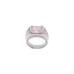 Used 14K White gold ring with rose quartz and diamonds