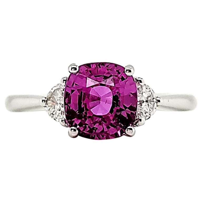 GRS Certified Cushion Vivid Pink Sapphire Cts 2.32 Half Moon Diamond Engagement For Sale