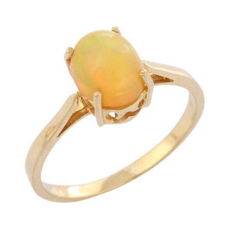 Solid 14k Yellow Gold Solitaire Opal Ring For Sale