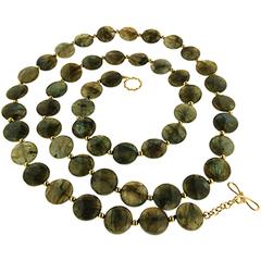 Labradorite Disk Necklace with Gold Beads 7