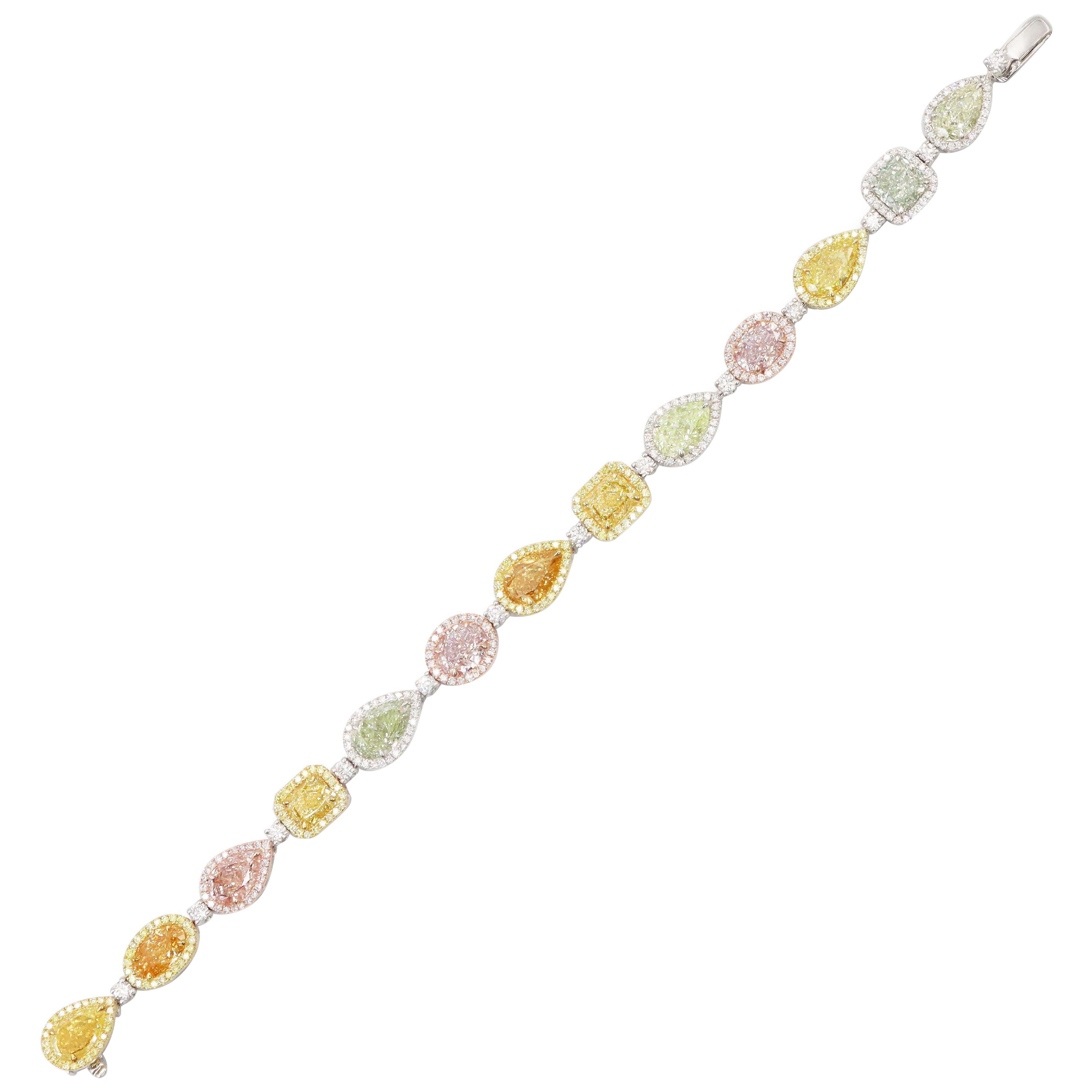 Emilio Jewelry Gia Certified Natural Exotic Fancy Color Diamond Bracelet For Sale