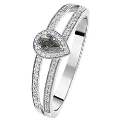 1,02 quilates Diamante gris fantasía Forma de pera Anillo de oro blanco de 18 quilates