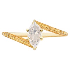 0.96 carat Fancy White Diamond Marquise Yellow Diamond on Yellow Gold 18K Ring