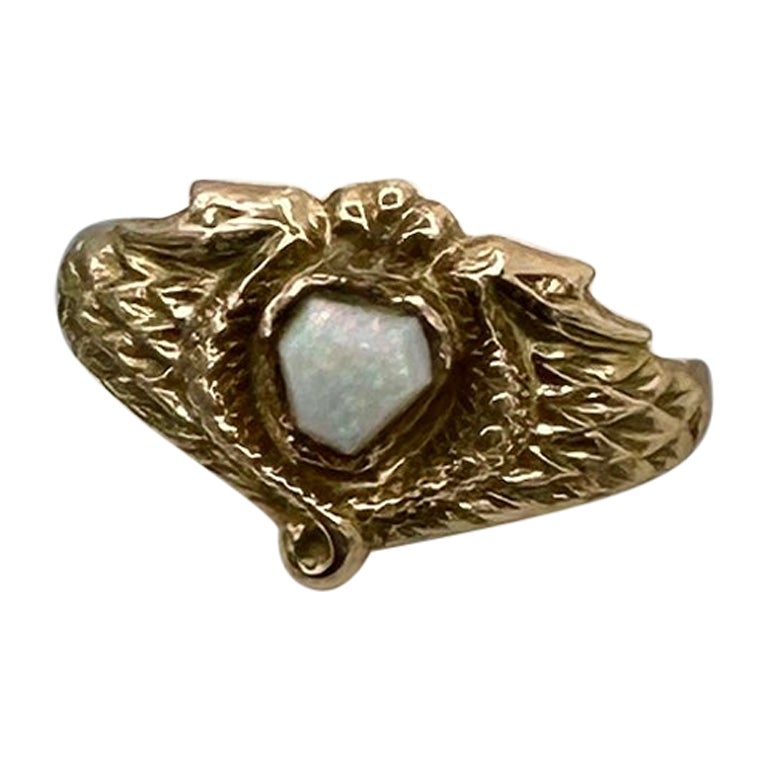 Opal Snake Winged Phoenix Bird Ring Egyptian Revival Antique Gold For Sale