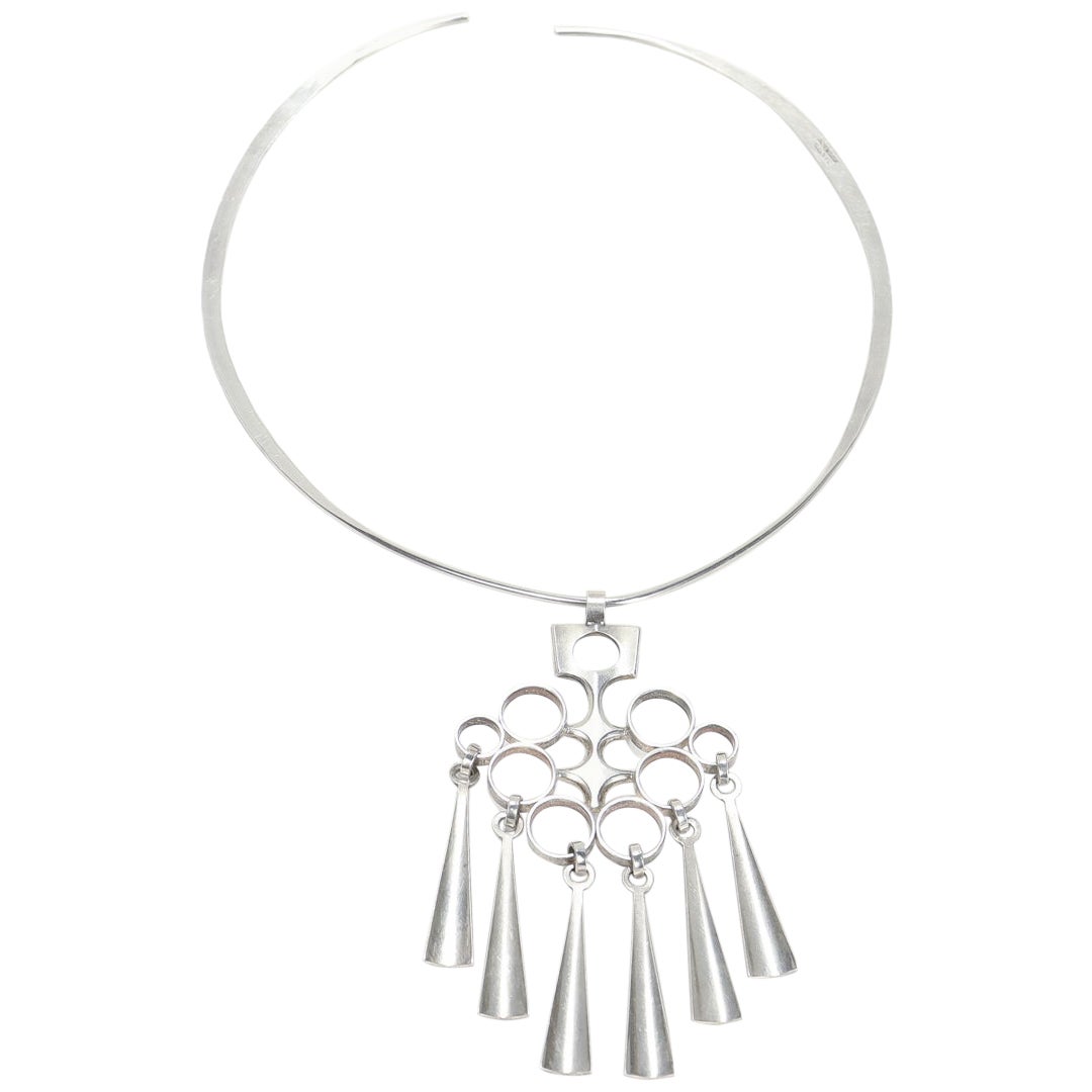 Vintage David Andersen Sterling Silver Modernist Pendant Necklace For Sale