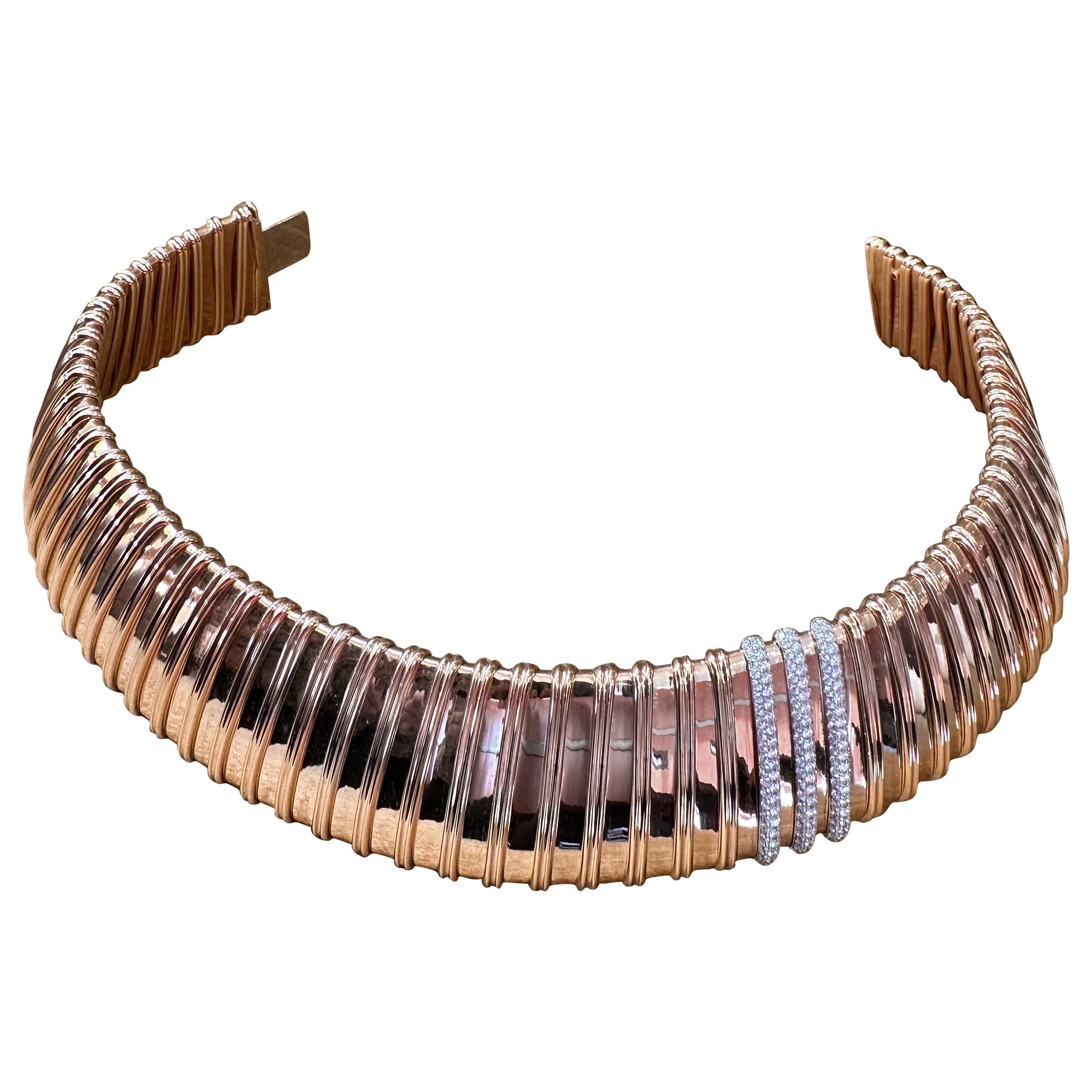 Roberto Coin Wide Choker Necklace with Diamonds 18k Rose Gold For Sale