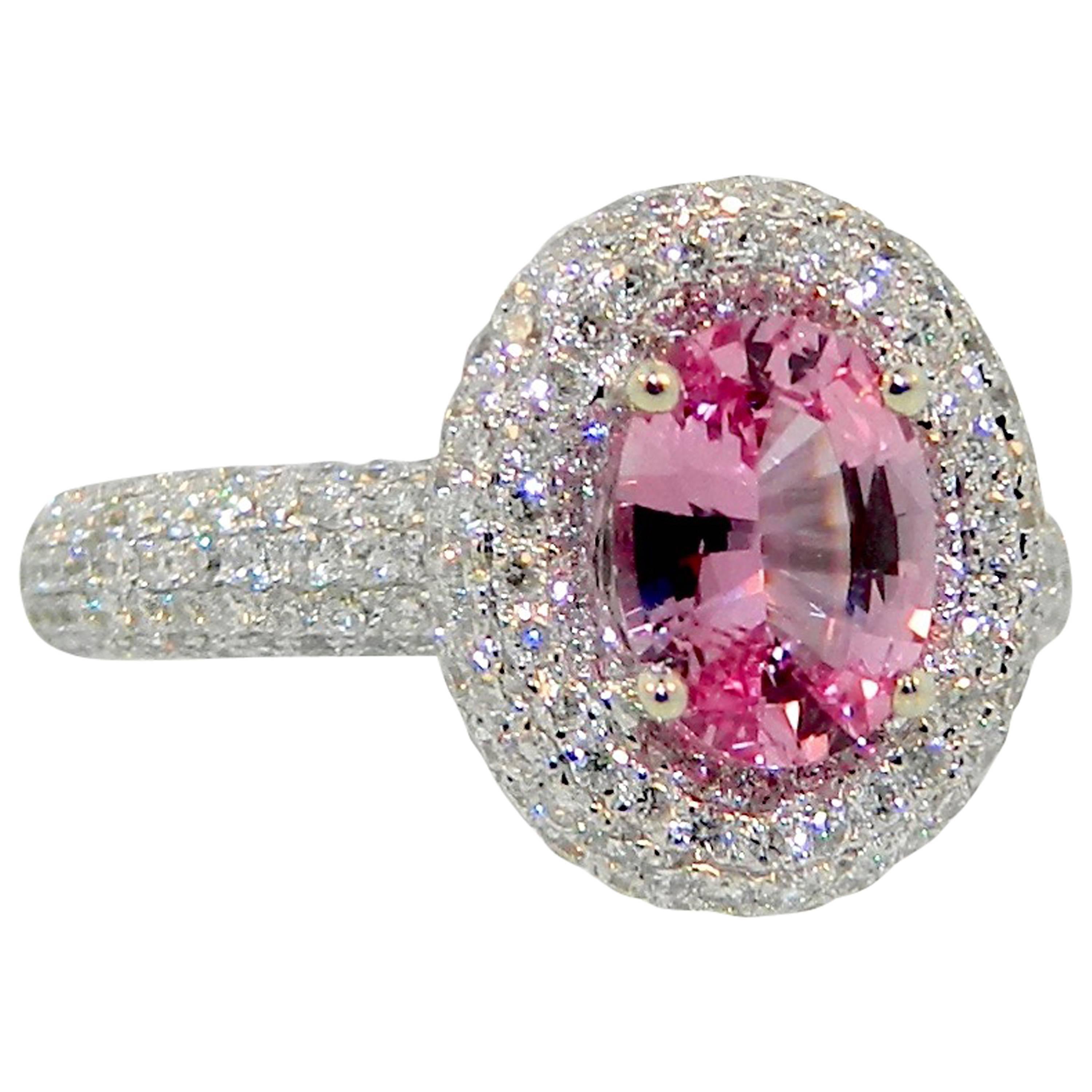 GIA Cert Pink Sapphire Diamond Gold Ring