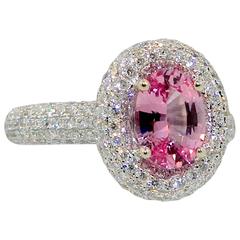 GIA Cert Pink Sapphire Diamond Gold Ring