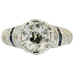 1.38ct Old Mine Cut Diamond Sapphire Platinum Engagement Ring