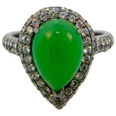 Jadeite Jade Diamond and Black Rhodium Platinum Ring