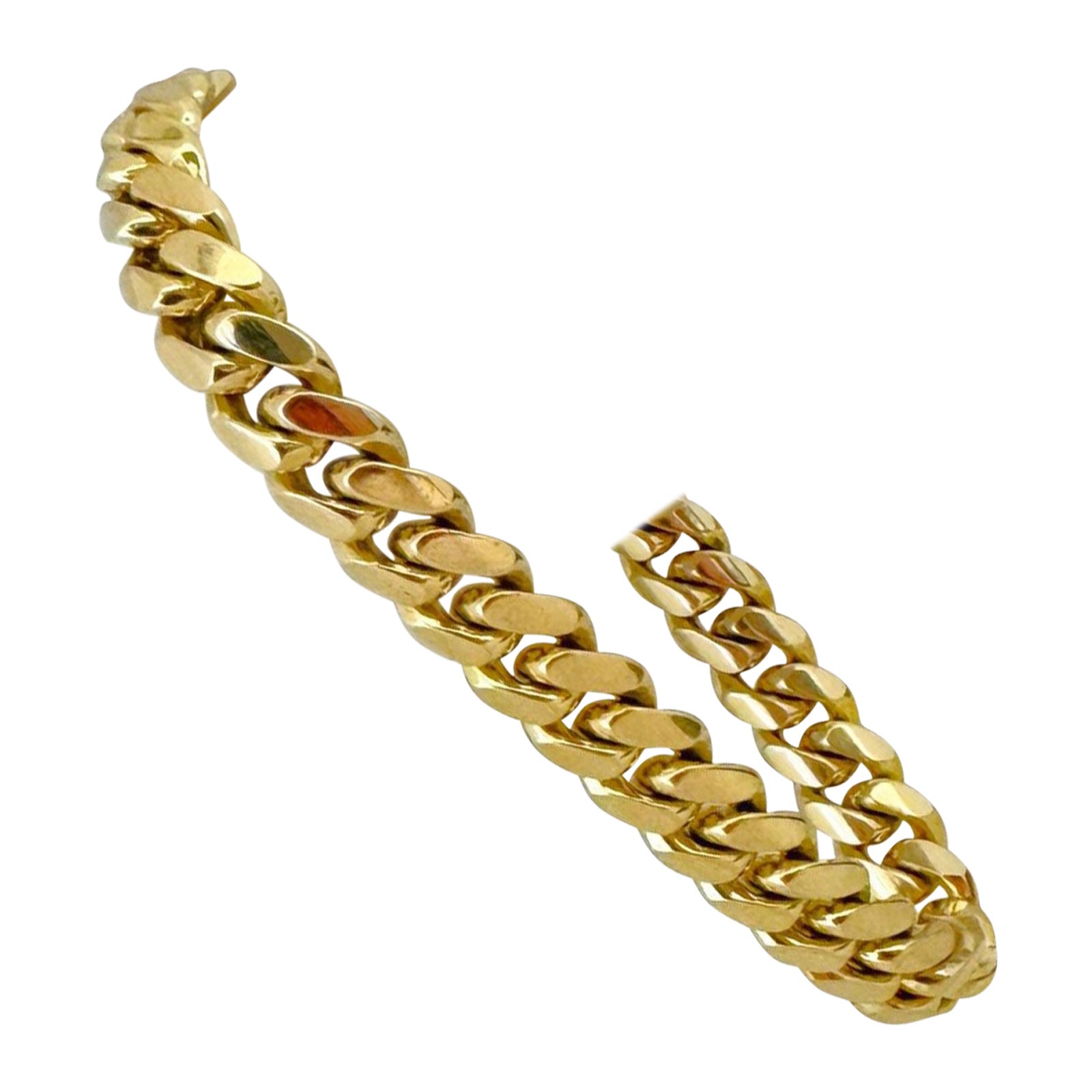 14 Karat Yellow Gold Solid Heavy Ladies Cuban Link Bracelet For Sale at