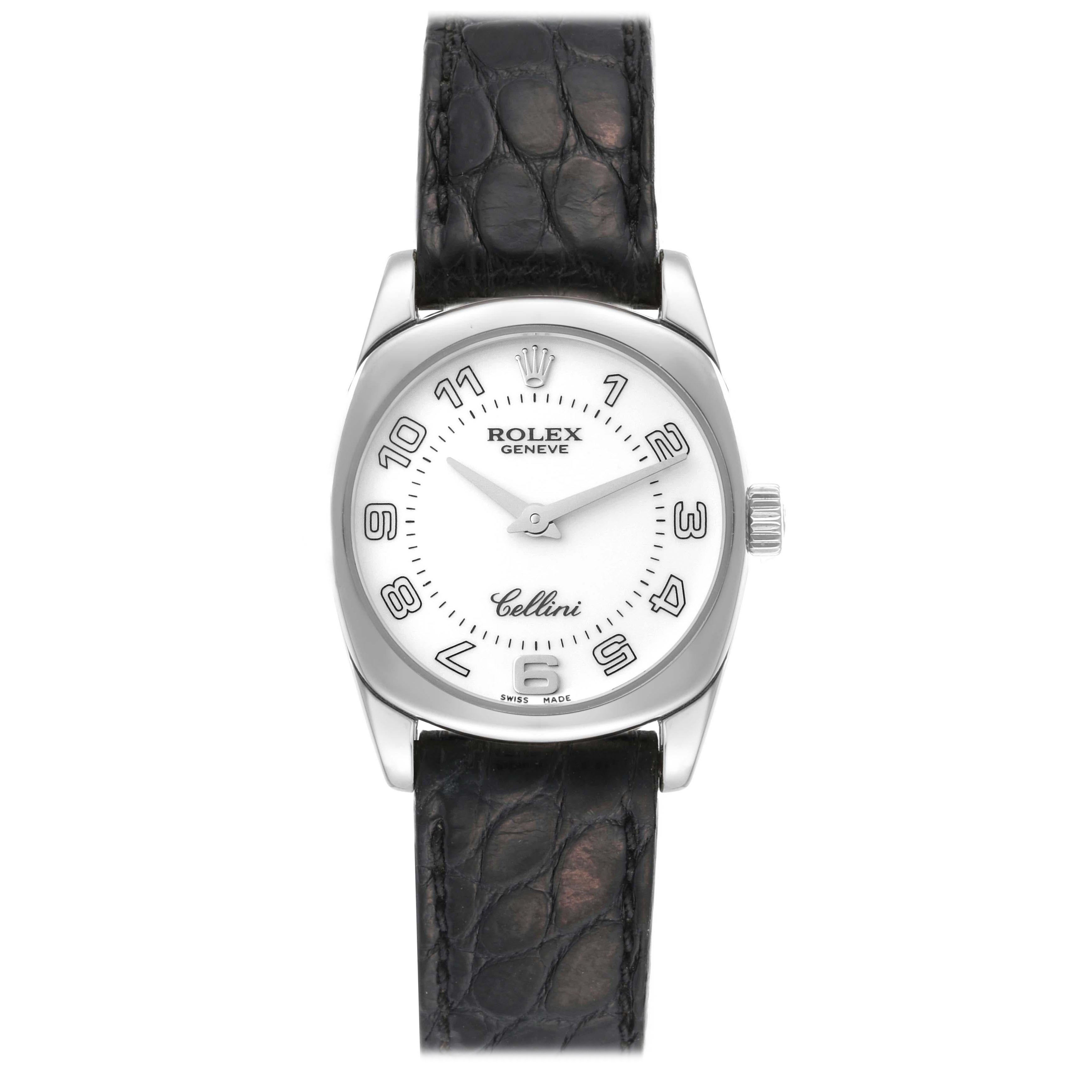 Rolex Cellini Montre pour dames en or blanc et bracelet noir 6229