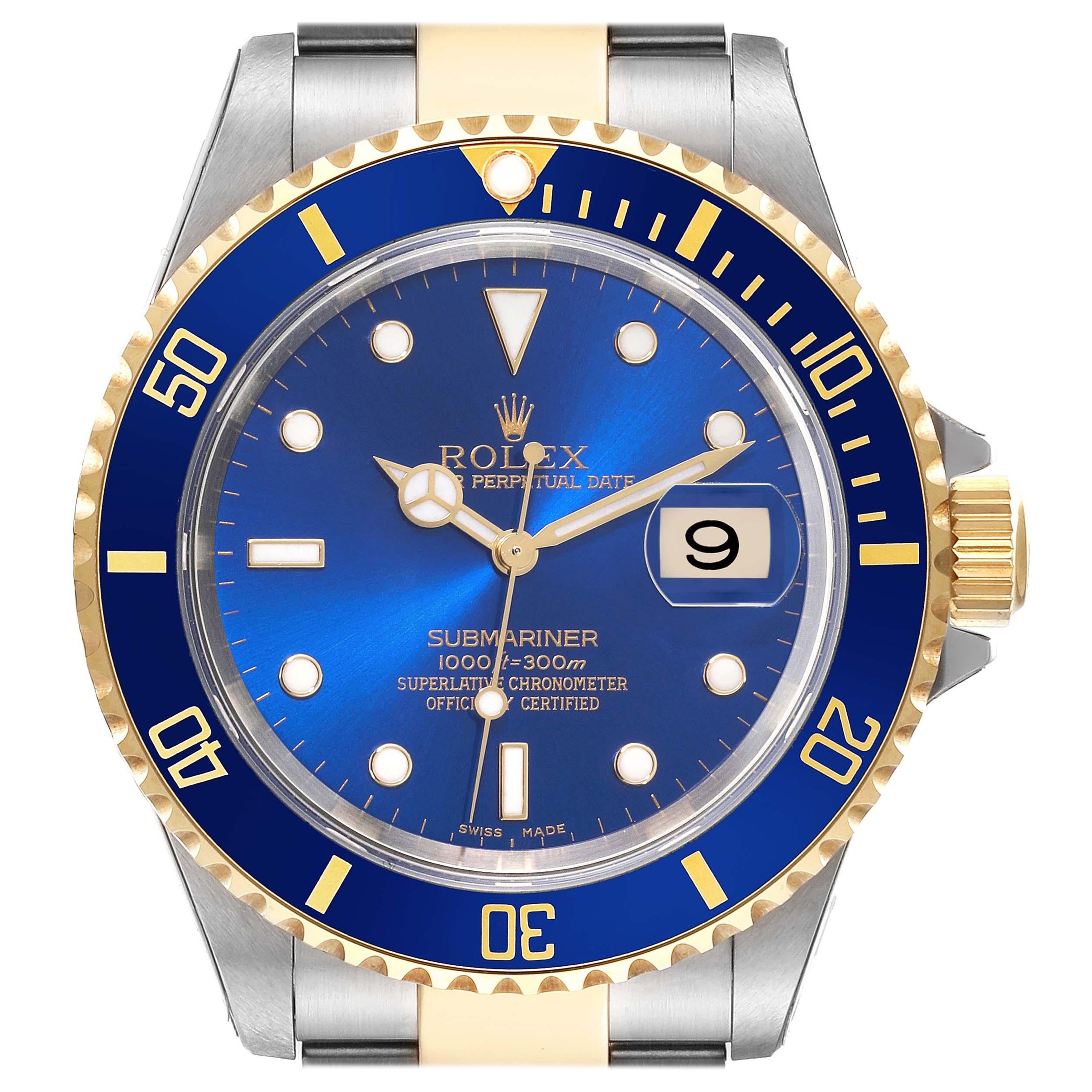 Rolex Submariner Blue on Blue 18 Karat Gold Steel Automatic Men's Watch ...