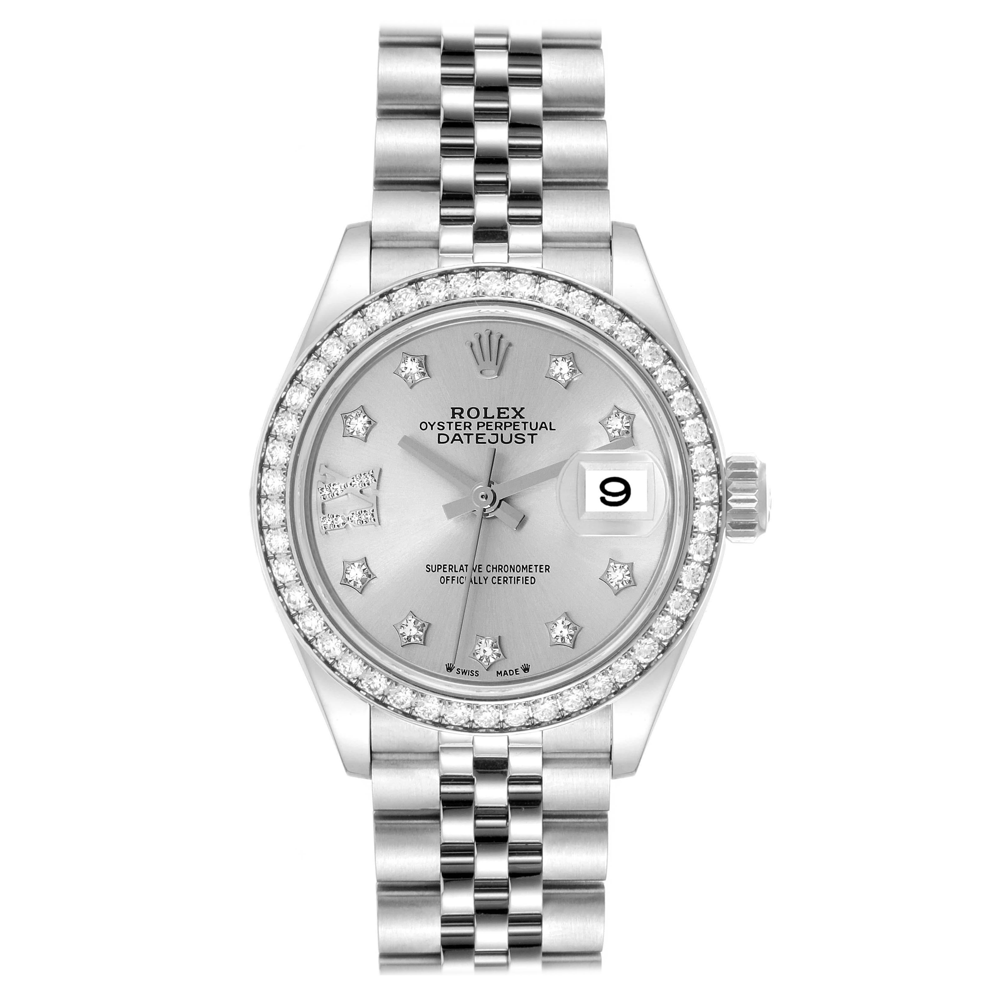 Rolex Montre Datejust en acier, or blanc, cadran argenté et diamants pour femmes 279384 en vente