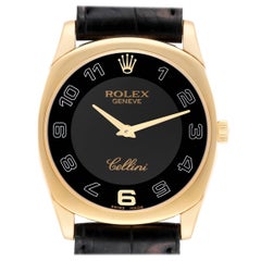 Rolex Cellini Danaos Yellow Gold Black Strap Mens Watch 4233