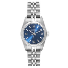 Rolex Oyster Perpetual Blue Dial Steel White Gold Ladies Watch 76094