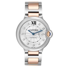 Cartier Ballon Bleu Midsize Steel Rose Gold Diamond Ladies Watch W3BB0018