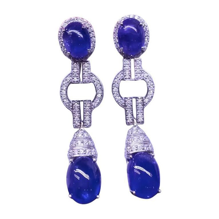 AIG Certified 30.80 Carats Natural Tanzanites  Diamonds 18K Gold Earrings  For Sale