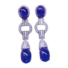 AIG Certified 30.80 Carats Natural Tanzanites  Diamonds 18K Gold Earrings
