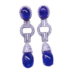 AIG Certified 30.80 Carats Natural Tanzanites  Diamonds 18K Gold Earrings 